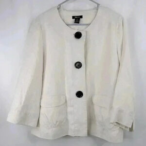 Style & Co Women’s Off White 100% Linen Cropped Blazer 3/4 Sleeves Plus Size 14